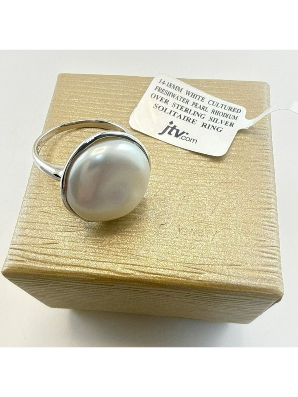 JTV Sterling Silver Ring Freshwater Pearl 18.5mm Solitaire 925 White Size 10